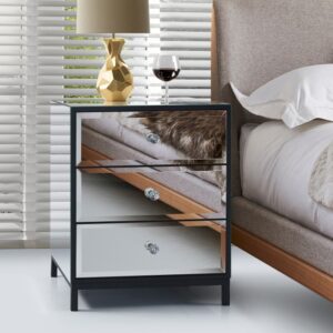 Mesa de Cabeceira Espelho Prata Bisote 3 Gavetas